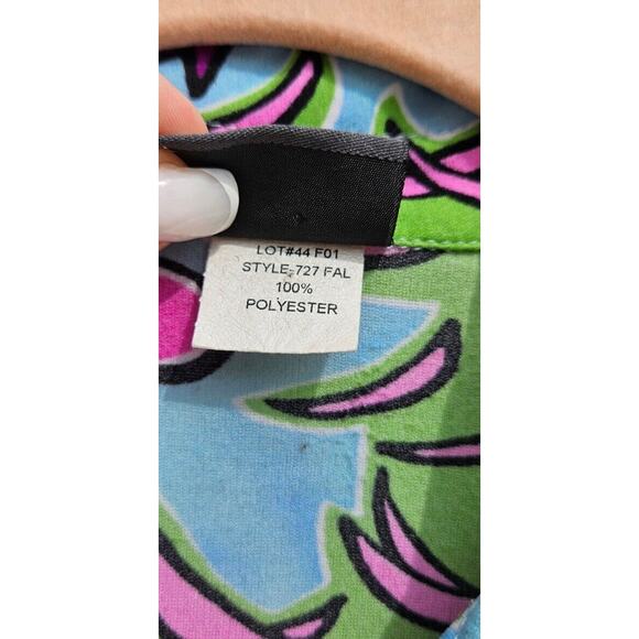 Vintage Y2K Womens Top Small Pink Blue Moon Sky Tropical Ruched Button Up Shirt - Picture 8 of 11